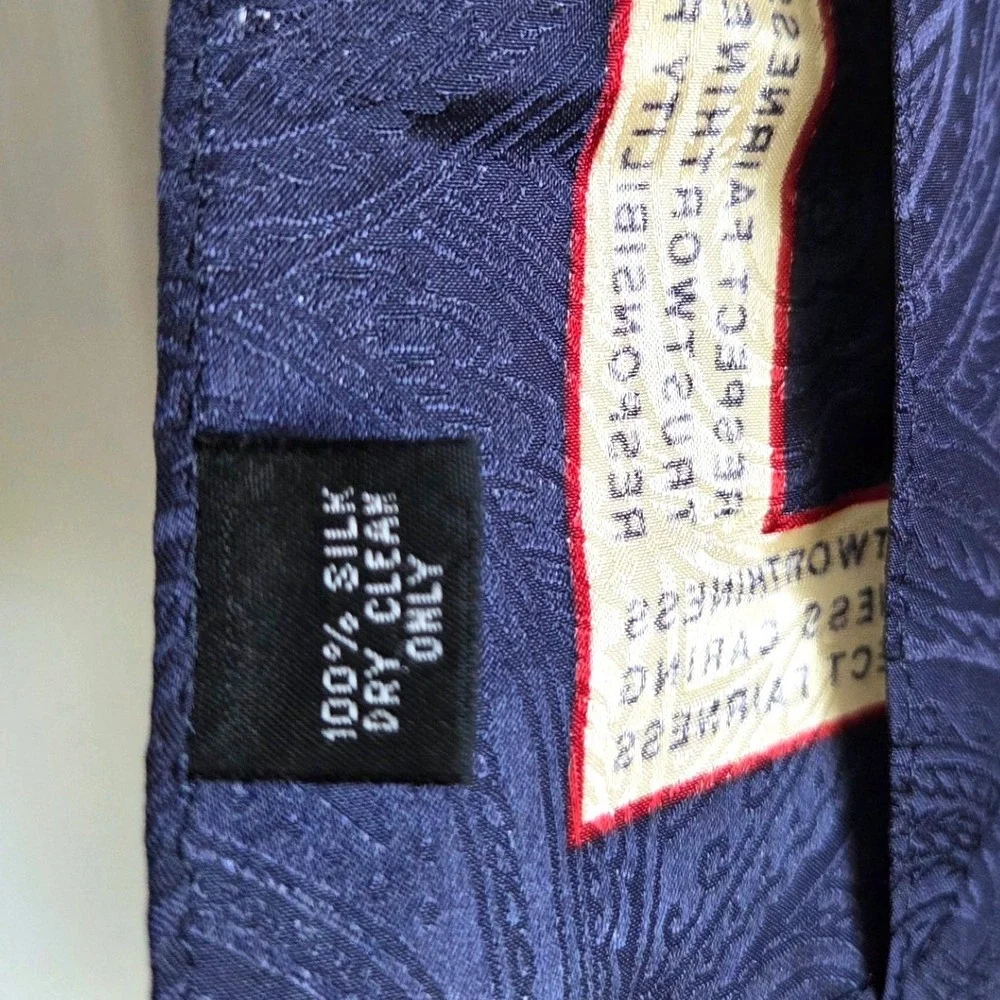Y2K Character Counts Navy Blue Paisley 100% Silk Scarf Inspirational Values RARE